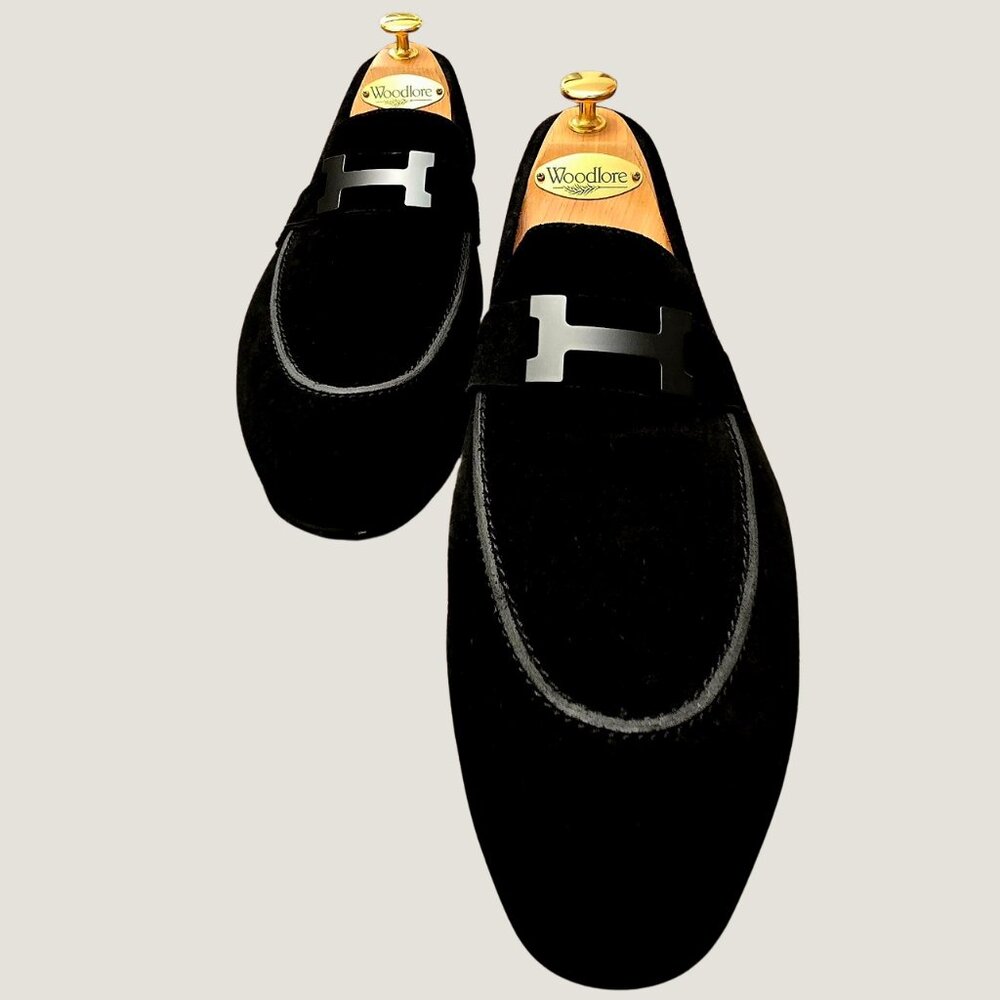 Authentic Hermes Black Suede Goatskin Paris Loafers